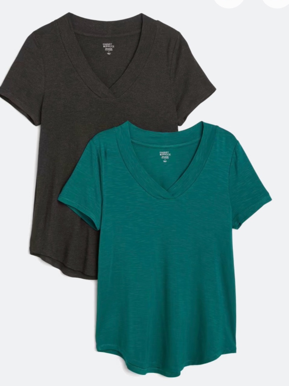 Market & Spruce 2 Pack Erin Overlap Black Gray Green V-Neck Tee Size Small